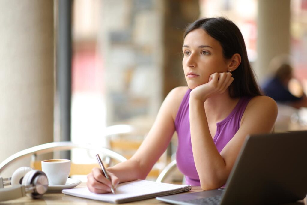 a woman staring off into the distance